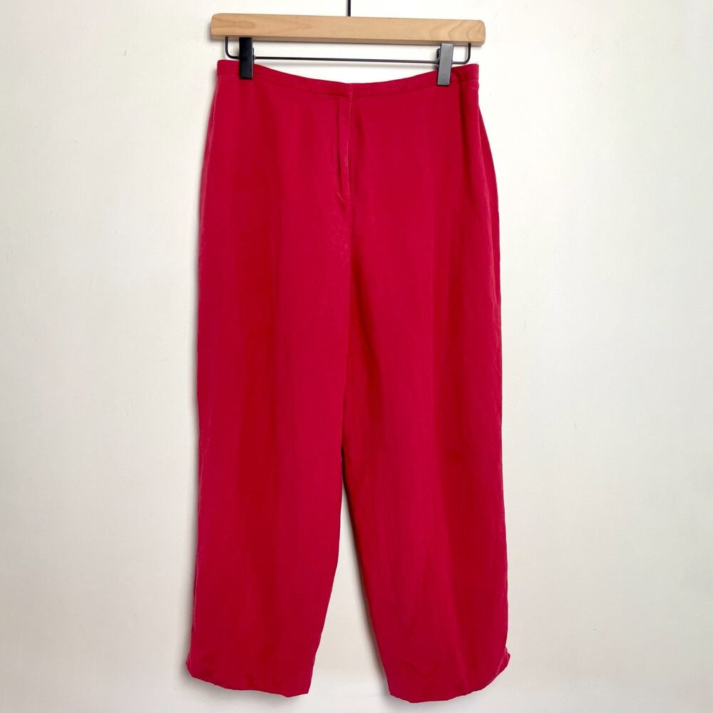 Vintage Silk Linen Pants‎ S/M Red Cropped Capri Quiet Luxury Parisian Capsule